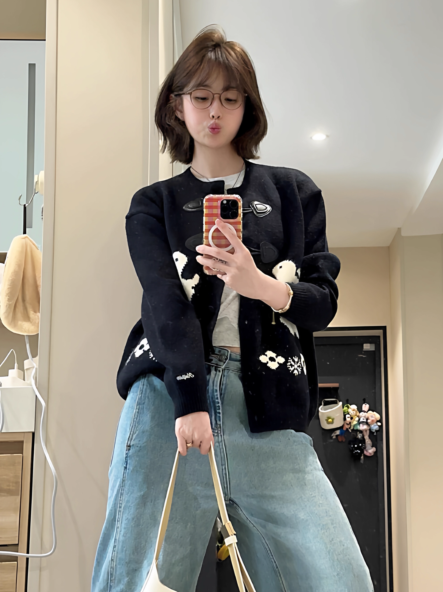 Black Retro Horn Button Rabbit Embroidered Cardigan Sweater YM2403