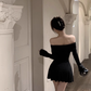 Black Off The Shoulder Short Homecoming Dress A Line Party Dress YM1828