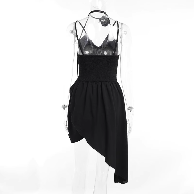 Sexy V Neck Black Ruffle Short Birthday Dress Mini Party Dress YM2264