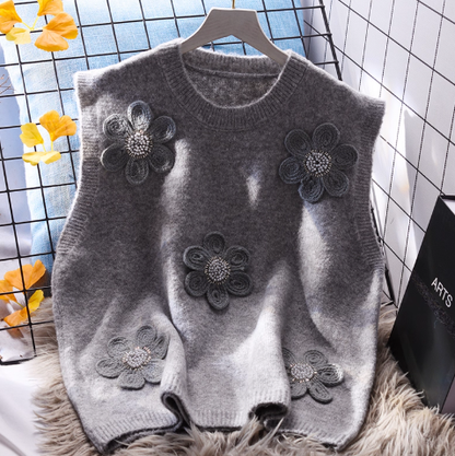 Flower Round Neck Knitted Women's Vest Autumn New Sweet Sweater Vest YM2348