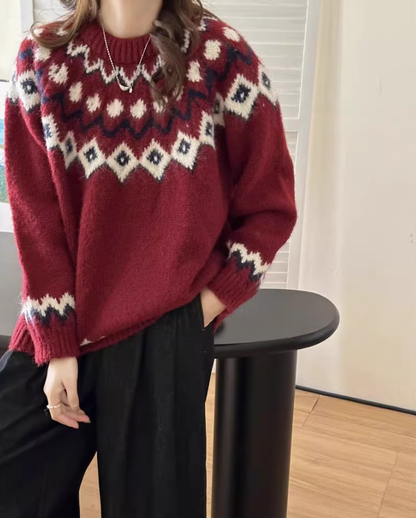 Retro Fair Isle Sweater Thick Pullover Knitwear YM2421