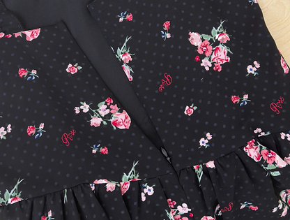 Retro Black Floral Short Dress Vacation Dress YM2315