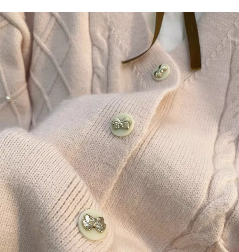 Pink Preppy Style Bow Sweater Cardigan YM2454