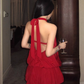 Red Halter Backless Short Prom Dress Birthday Outfits YM2012