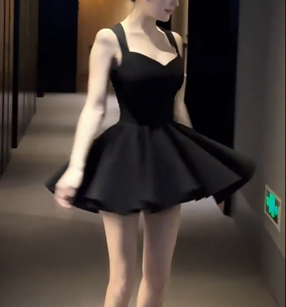 Sexy Black V Neck  A Line Short Party Dress Holiday Dress YM2163