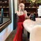 Sexy Straps Red Sheath Long Party Dress Birthday Outfits YM1825