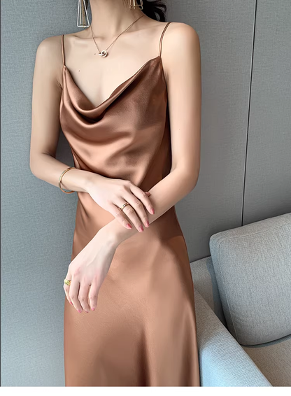 Sexy Spaghetti Straps Satin Long Party Dress Holiday Dress YM2438