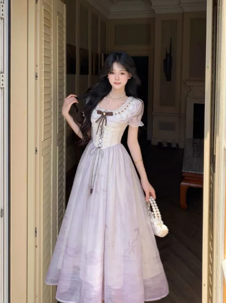 Gentle Lavender Chiffon Flowy Square-neck A-Line Maxi Women Dress Holiday Dress YM2720