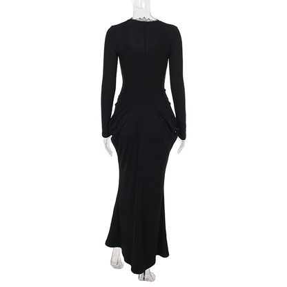 Sexy V Neck Long Sleeves Black Mermaid Long Party Dress Holiday Dress YM2253