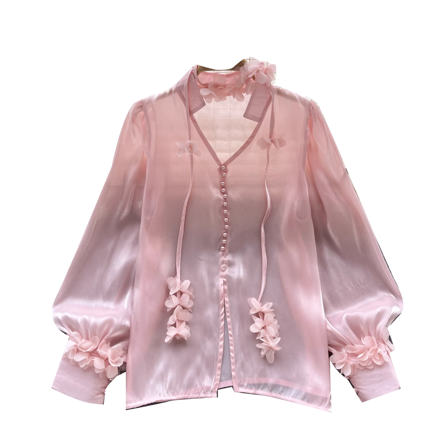 Women's mesh shirt autumn ribbon long sleeve blouses  YM510