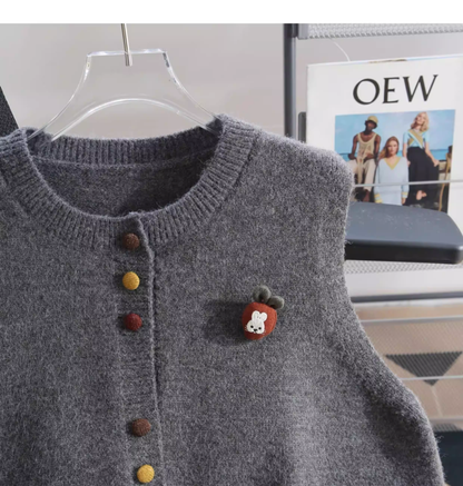 Retro Gray Knitted Vest Sweater YM2448