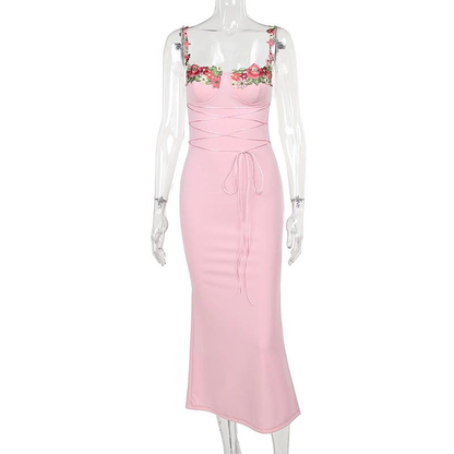 Black Suspender Holiday Dress Sexy Embroidered Sheath Long Birthday Dress YM2266