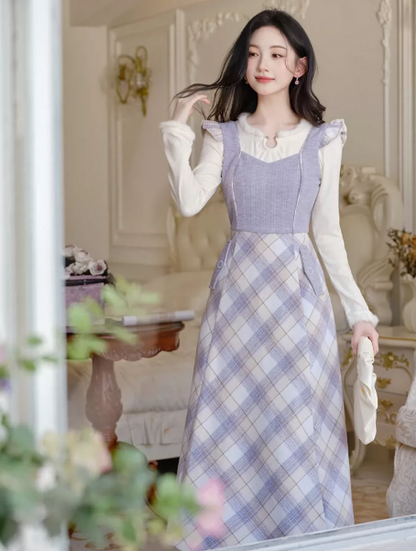 Gentle Lavender Plaid Jewel A-Line Maxi Women Dress Holiday Dress YM2721