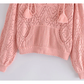 Hollow out design Pink Knitted Hooded Sweater, YM257