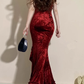 Vintage Mermaid Irregular Ruffled Burgundy Birthday Party Dress YM1603