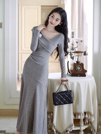 New Elegant And Gentle Long Dress Gray Party Dress YM1681