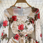 Long-sleeved square neck mid-length slit velvet printed dress YM881