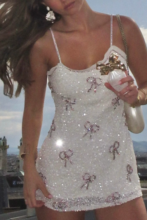 Glitter White Tulle Sequins Spaghetti Straps A-Line Short Prom Dress Party Dress YM2564