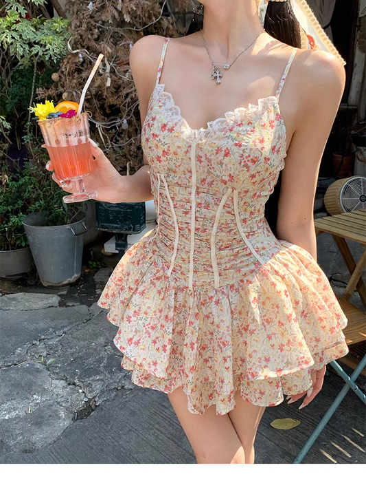Sexy Floral Spaghetti Straps A Line Short Prom Dress Birthday Dress YM1988