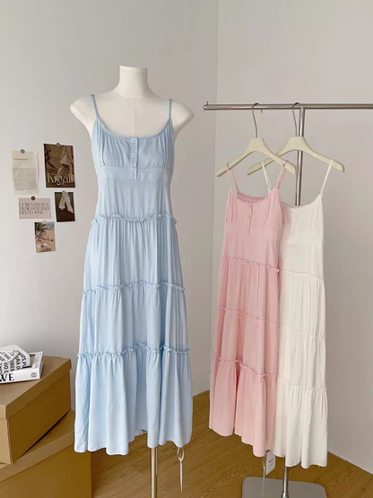 New Style Waist Tea Break French Holiday Pink Long Dress YM1780