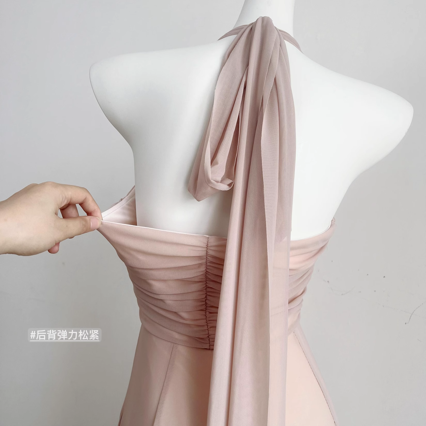 Halter Neck Suspender Dress Seaside Holiday Style Backless Pink Long Dress YM1771