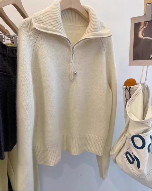 Off White Half-zip Collar Knit Sweater Pullover Turtleneck Sweater YM2420