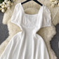 women's summer square collar puff sleeve dress,YM123