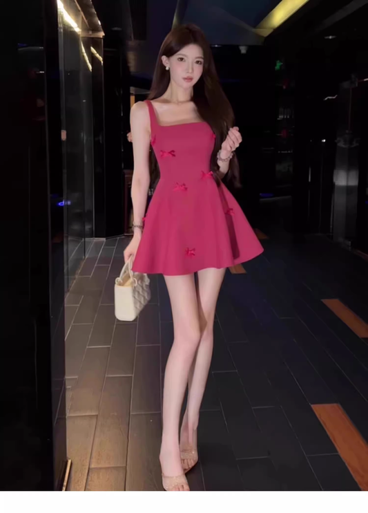 Pink Bow-Tie Sundress Princess Birthday Dress A-Line Mini Dress YM2413
