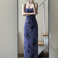 Purple floral suspender dress summer YM1161