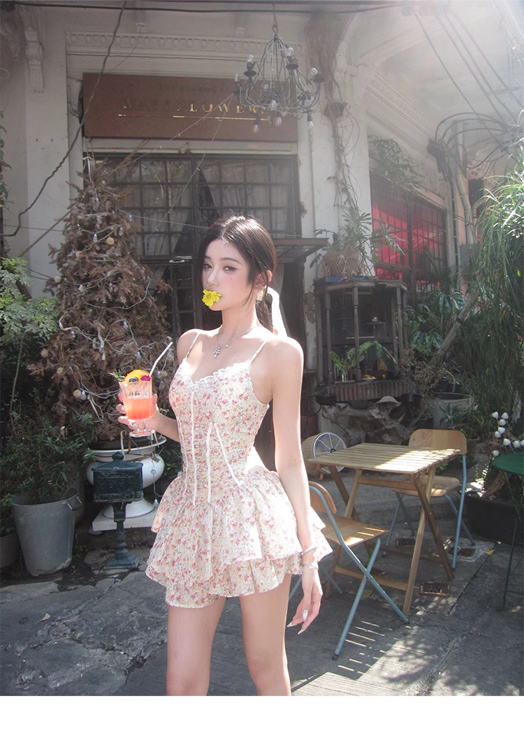 Sexy Floral Spaghetti Straps A Line Short Prom Dress Birthday Dress YM1988