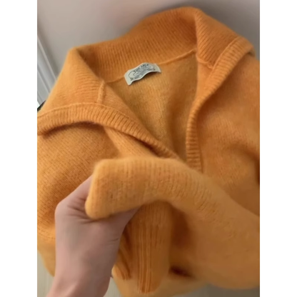 Sunset Orange Large Lapel Sweater Loose Slimming Sweater YM1859