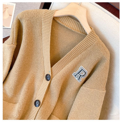 College Style Off White Thickened Knitted Jacket Women's Fashionable Casual Cardigan YM2293