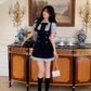 Preppy Style Fake Two-Piece Navy Blue Puff Sleeve Suspender Waist Party Dress YM2039