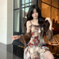 Retro Jacquard Oil Painting Trailing Dress Suspender Chiffon Party Dress Prom Dress YM2050