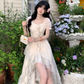 Classy Apricot Tulle Flower Ruffles Long Prom Dress Party Dress YM2051