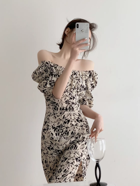 Off the shoulder party dress floral long dress YM1958