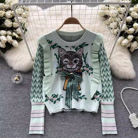 Ruffled kitten wool sweater YM551