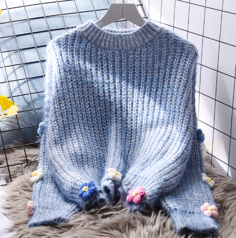 Retro Green Short Pullover Sweater Stylish Round Neck Long Sleeve Knitted Sweater YM2371