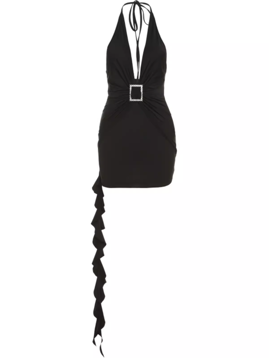 Sexy Deep V Neck Black Dress  YM1386