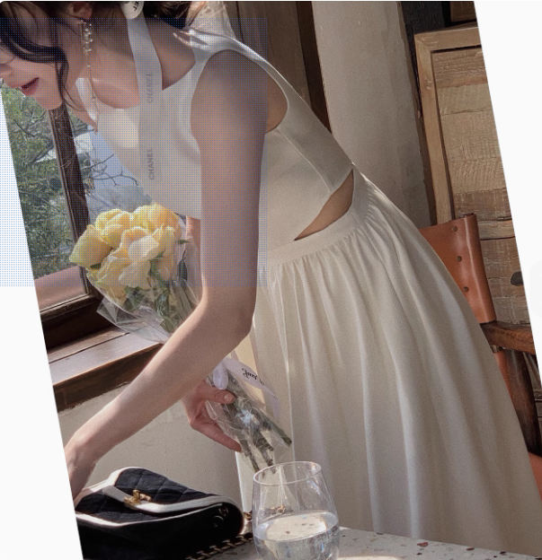 High-end sexy waist-revealing temperament slimming suspender party birthday dress YM1955