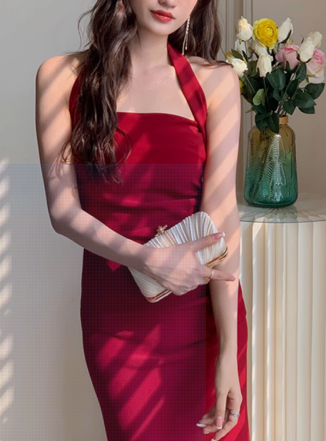 Halter neck dress new sheath birthday party dress YM1939