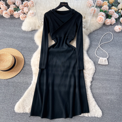 Long-sleeved knitted dress for women with high-end cross strap design  YM801
