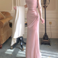 Luxury Suspender Evening Dress Shiny Pink Slit Party Dress YM1700