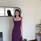 Simple Spaghetti Straps Purple Sheath Party Dress YM1773