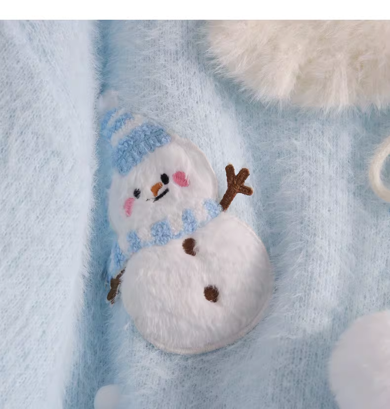 Sweet Collar Blue Snowman Knit Sweater YM2429