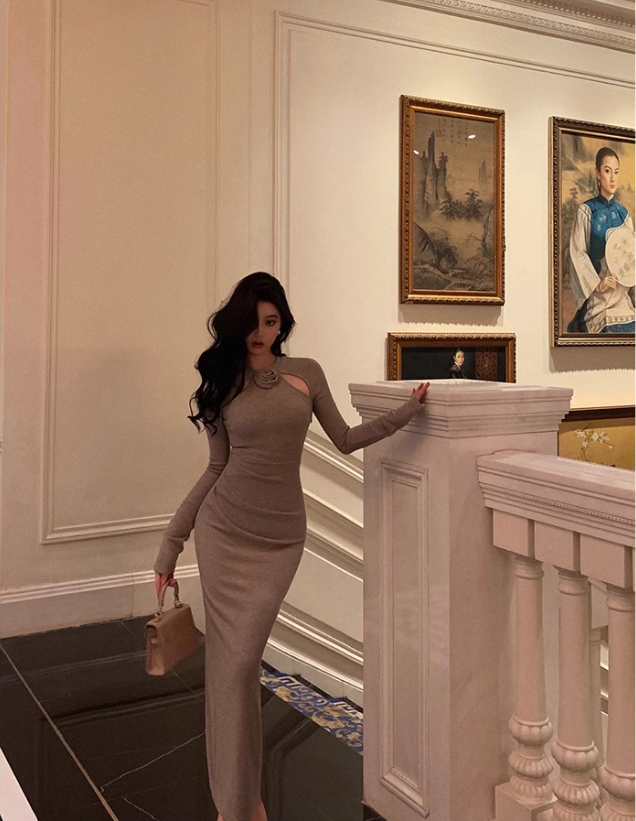 Elegant Slim Fit Knitted Dress Long Party Dress YM1672