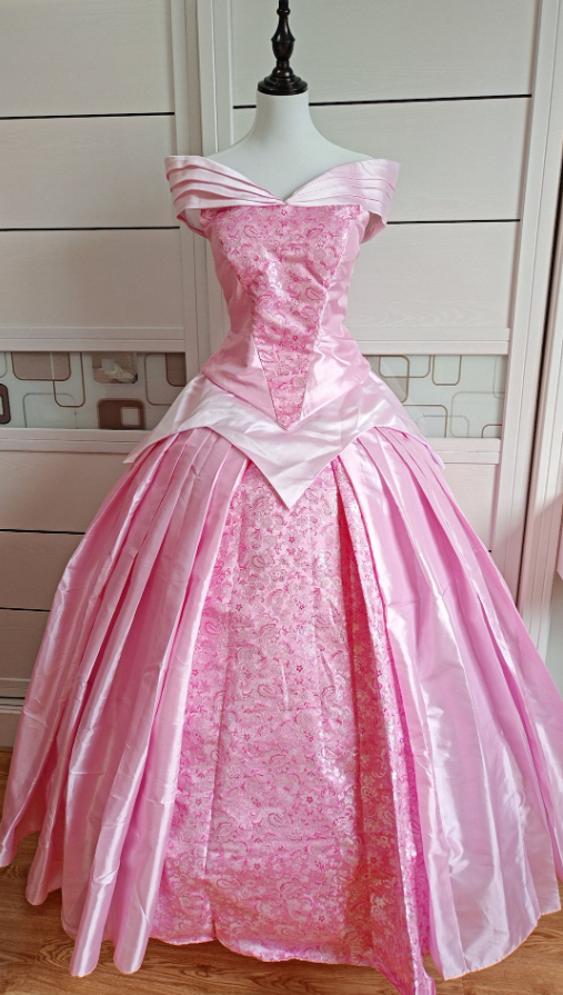 Sweet Barbie Pink Silky Floral Portrait A-Line Long Prom Dress Birthday Dress YM2611