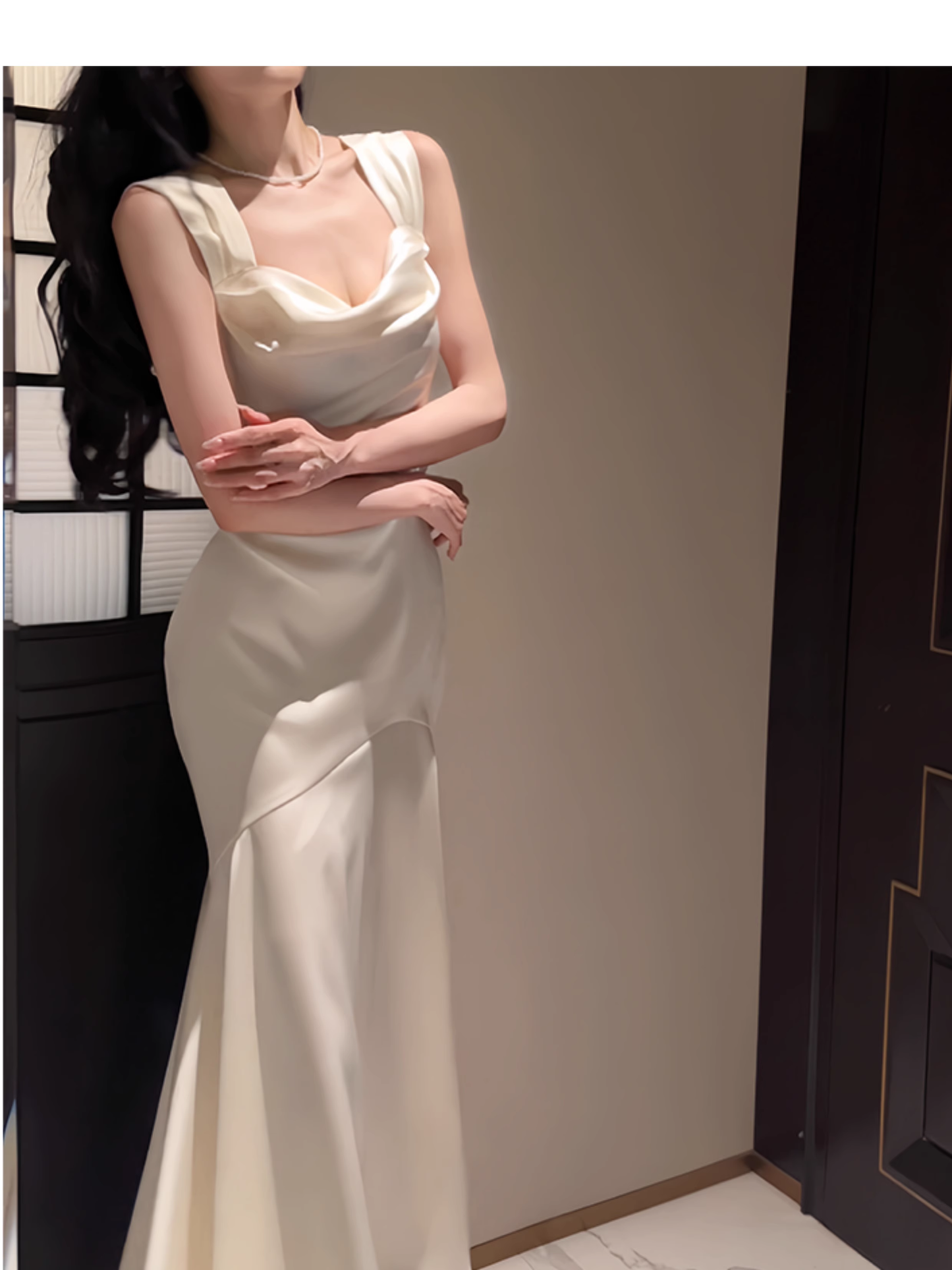 Elegant Mermaid Prom Dress Satin White Long Evening Dress YM1702