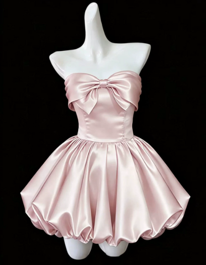 Sparkly Pink Bow Strapless A-Line Short Prom Dress Party Dress YM2570