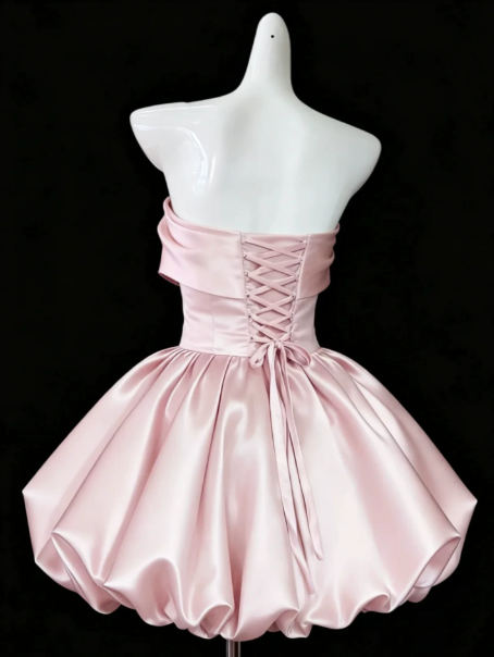 Sparkly Pink Bow Strapless A-Line Short Prom Dress Party Dress YM2570